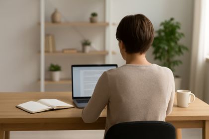Eine erwachsene Person lernt konzentriert am Laptop – Symbol für Weiterbildung und den zweiten Bildungsweg in der Schweiz.