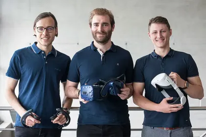 Die AtlasVR Gründer: Valentin Holzwarth, Christian Hirt und Joy Gisler. Foto: Ralph Rosenbauer