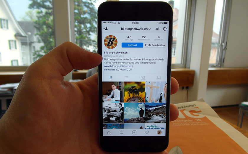 Auch Bildung-Schweiz.ch ist auf Social Media präsent. Wie hier ersichtlich unter anderem auf Instagram.