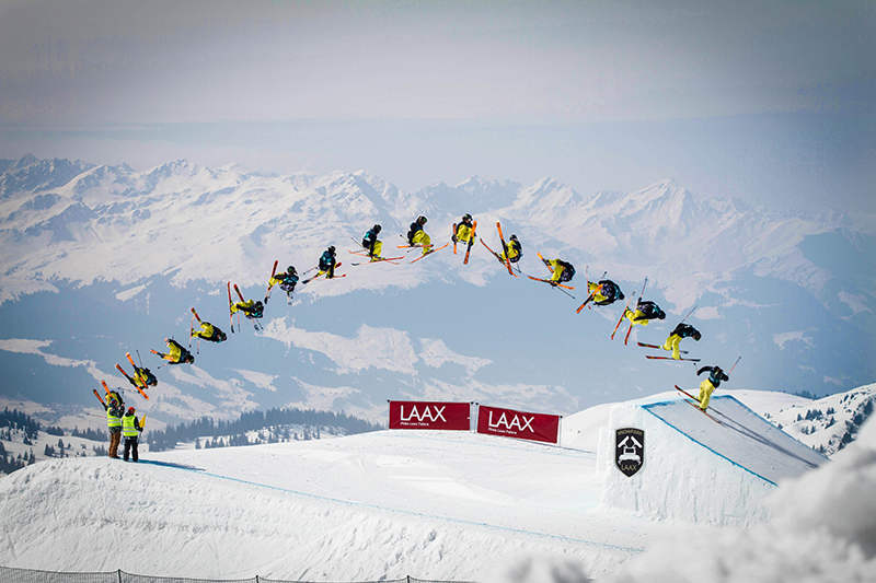 Skifahrer im Jump Park in Laax.